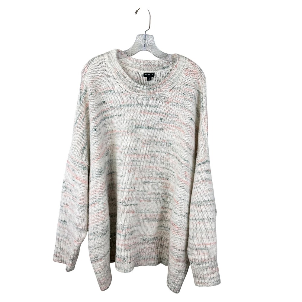 Torrid Space Dye Oversized Sweater Cream Pink Green Size 5X Drop Shoulder Knit